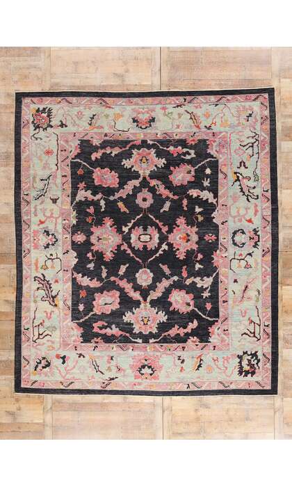10 x 11 Modern Colorful Pink and Black Turkish Oushak Rug 52375