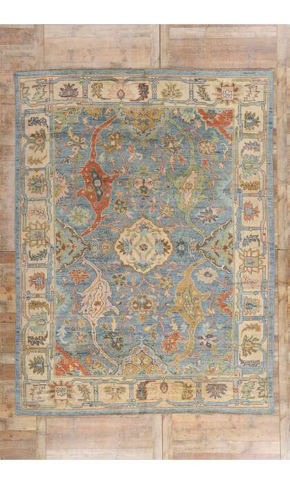 9 x 12 Colorful Blue Oushak Rug 80729