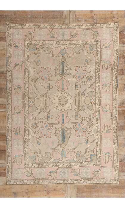 6 x 9 Vintage Muted Pastel Turkish Oushak Rug 53993