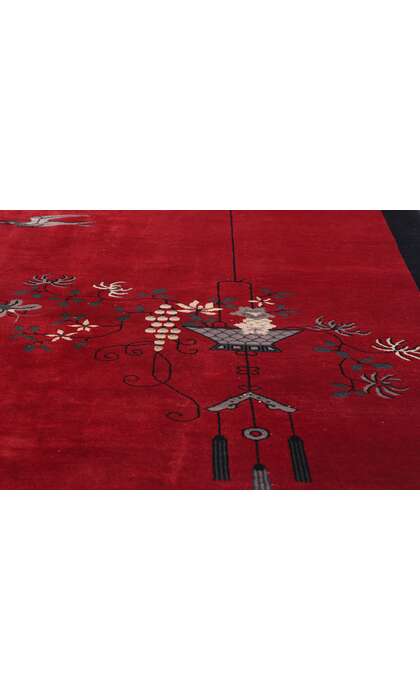 9 x 11 Antique Red Chinese Art Deco Rug 79213