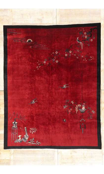 9 x 11 Antique Red Chinese Art Deco Rug 79213