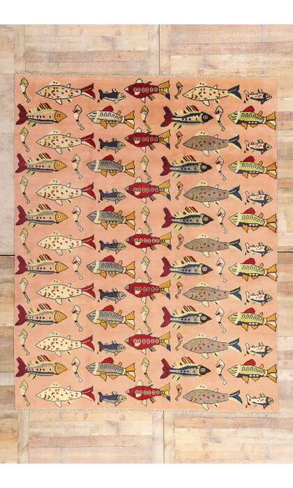 8 x 10 Vintage Turkish Sivas Fish Rug 79212