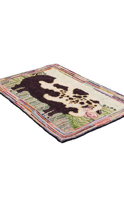 2 x 3 Vintage Gloucester Old Spot Pig Hooked Rug 79267