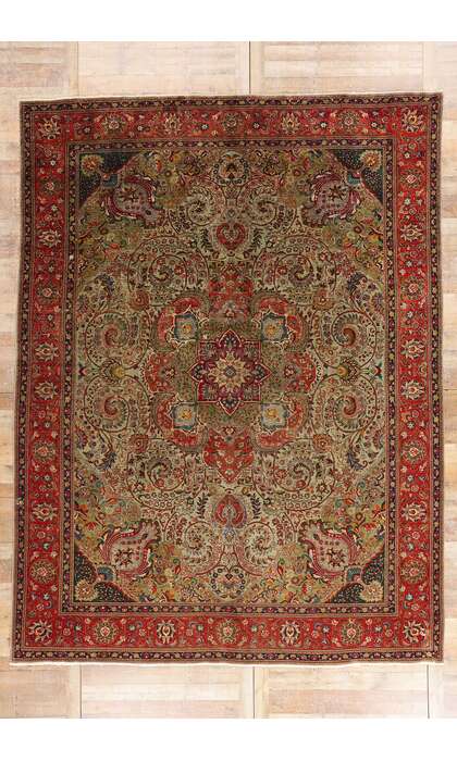 10 x 13 Antique Green Persian Tabriz Rug 76579