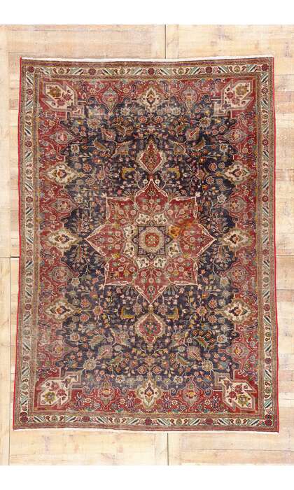 7 x 9 Distressed Antique Persian Tabriz Rug 79262