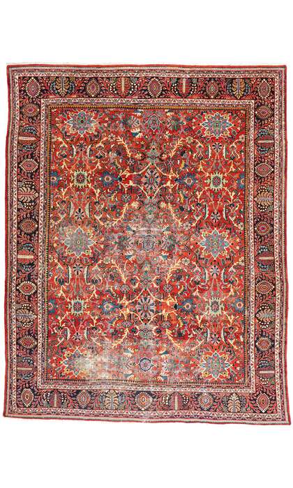 14 x 17 Distressed Antique Red Persian Mahal Rug 79269