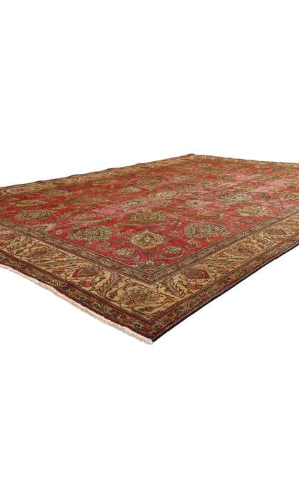 9 x 13 Distressed Antique Red Persian Tabriz Rug 74329