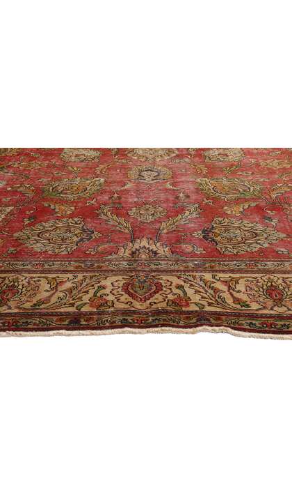 9 x 13 Distressed Antique Red Persian Tabriz Rug 74329
