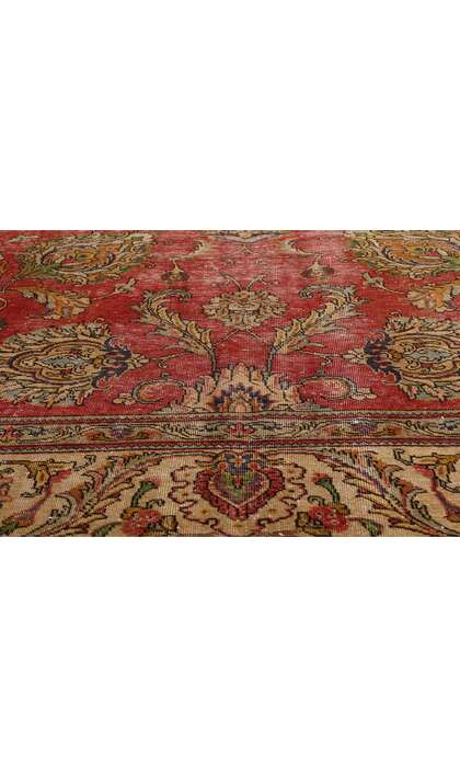 9 x 13 Distressed Antique Red Persian Tabriz Rug 74329