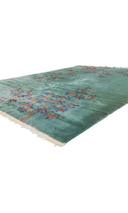 9 x 11 Vintage Green Chinese Art Deco Rug 79112