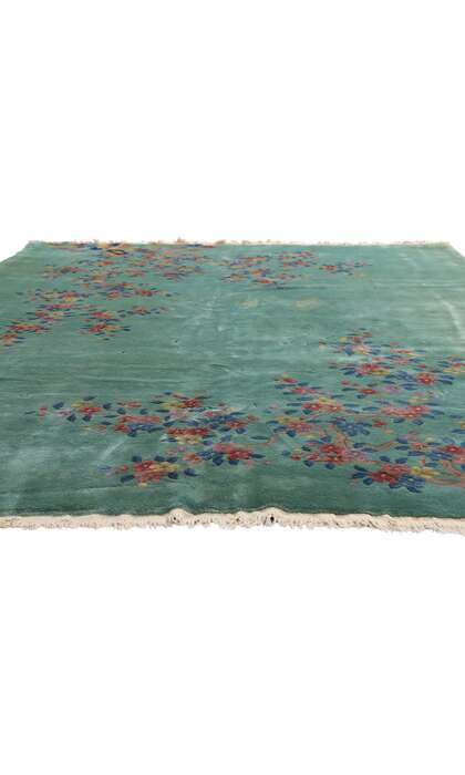 9 x 11 Vintage Green Chinese Art Deco Rug 79112