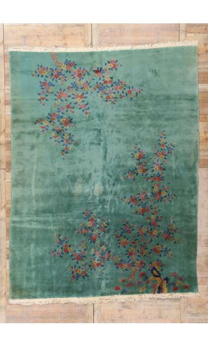 9 x 11 Vintage Green Chinese Art Deco Rug 79112