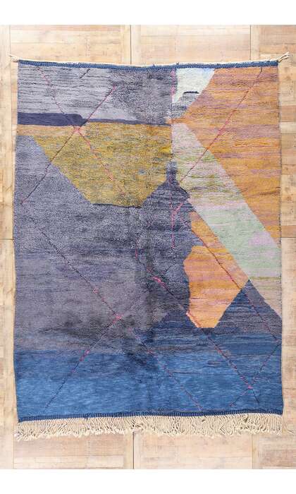 9 x 11 Modern Abstract Blue Beni Mrirt Moroccan Rug 21107