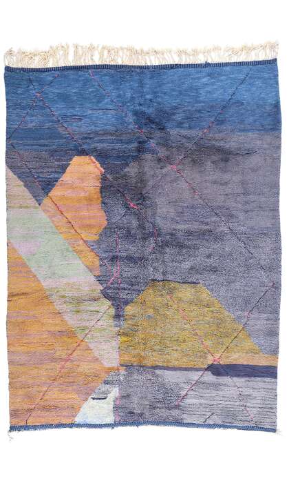 9 x 11 Modern Abstract Blue Beni Mrirt Moroccan Rug 21107