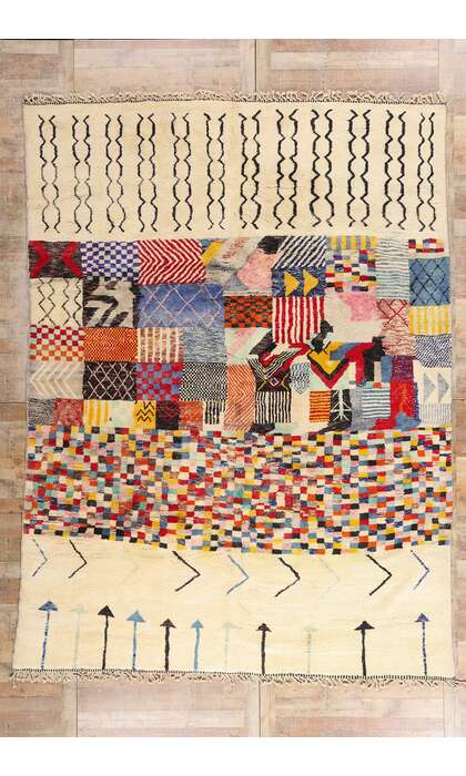 9 x 13 Modern Bauhaus Ivory Beni Mrirt Moroccan Rug 21180