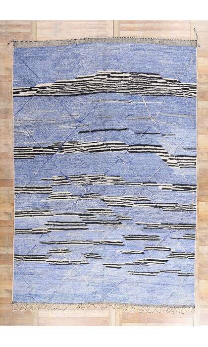 10 x 13 Modern Blue Beni Mrirt Moroccan Rug 21184