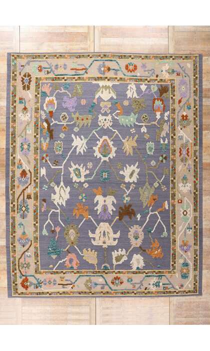 11 x 13 Modern Colorful Oushak High-Low Rug 30390