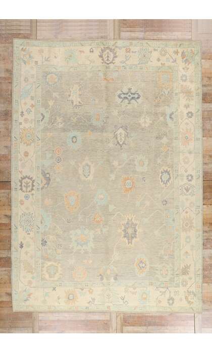 10 x 14 Modern Light Gray Turkish Oushak Rug 54004