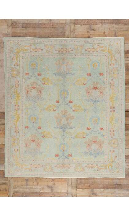 8 x 9 Modern Light Green Turkish Oushak Rug 54015