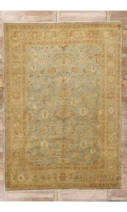 9 x 13 Vintage-Inspired Light Green Oushak Rug 30185