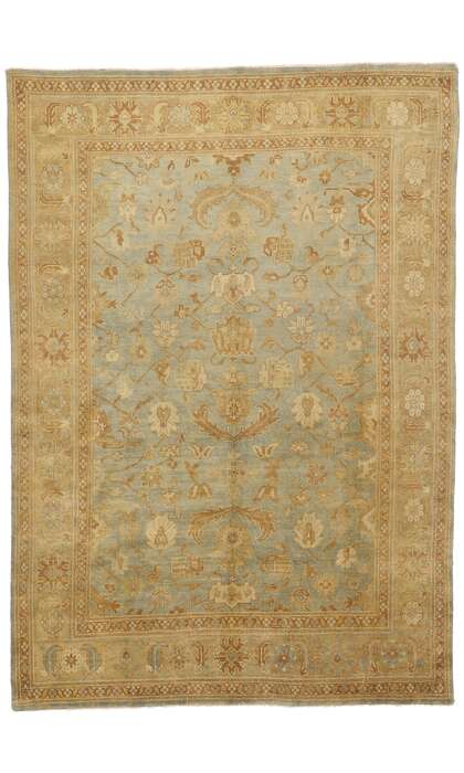 9 x 13 Vintage-Inspired Light Green Oushak Rug 30185