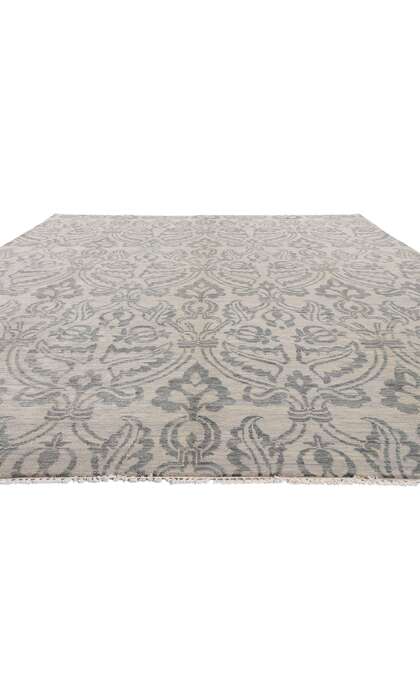 10 x 14 Transitional Blue Gray Damask Ikat Rug 30265
