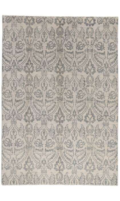 10 x 14 Transitional Blue Gray Damask Ikat Rug 30265