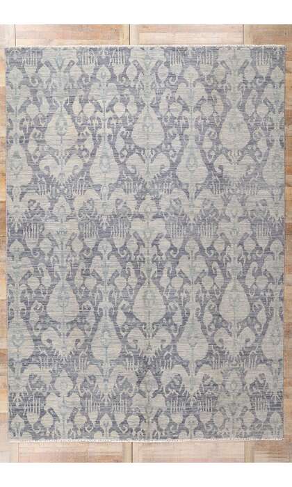 10 x 14 Transitional Blue Gray Ikat Rug 30263