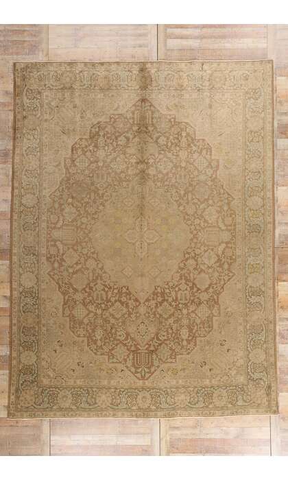 10 x 13 Vintage Earth-Tone Persian Tabriz Rug 75889