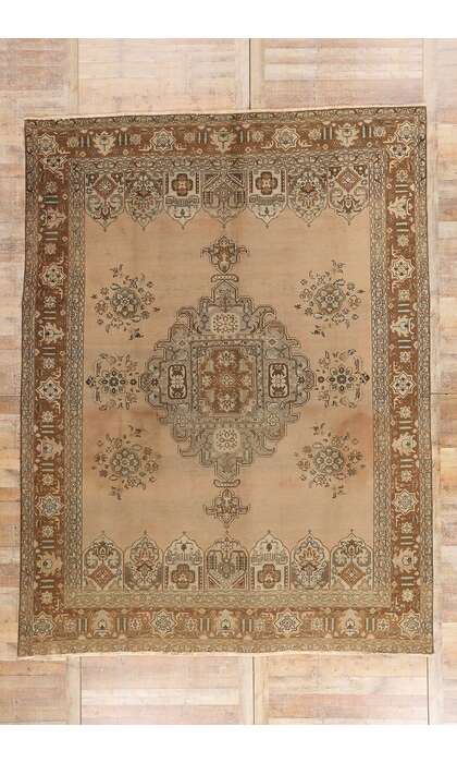 9 x 12 Vintage Earth-Tone Persian Tabriz Rug 75767