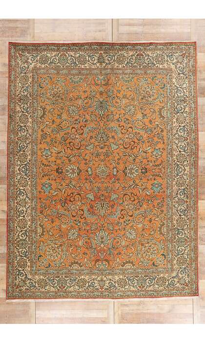 10 x 13 Vintage Orange Persian Tabriz Rug 75612