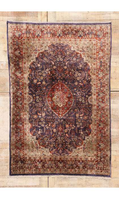 4 x 6 Vintage Persian Silk Qum Rug 79243