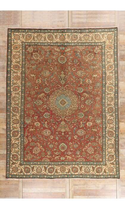 10 x 13 Vintage Persian Tabriz Hunting Rug 76286