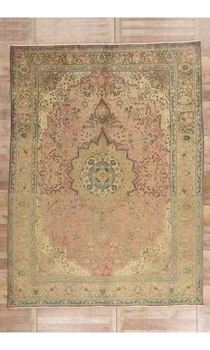 10 x 13 Vintage Pink Persian Tabriz Rug 76446