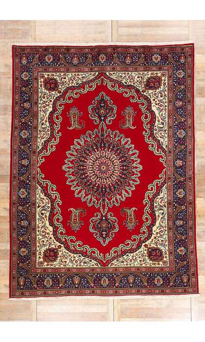 10 x 13 Vintage Red Persian Tabriz Rug 76485