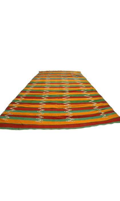 5 x 11 Vintage Berber Moroccan Striped Kilim Rug with Raised Chevron Design 20557