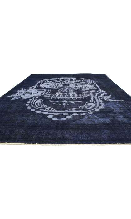 8 x 12 Vintage Blue Overdyed Skull Rug 80433