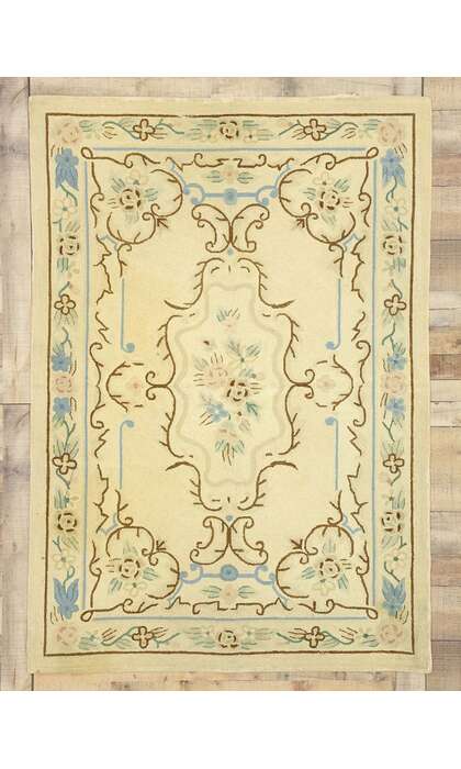 4 x 6 Vintage Chinese Floral Hooked Rug 70861