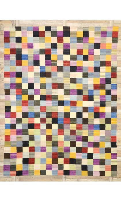 10 x 13 Vintage Checkered Afghan Kilim Rug 80094