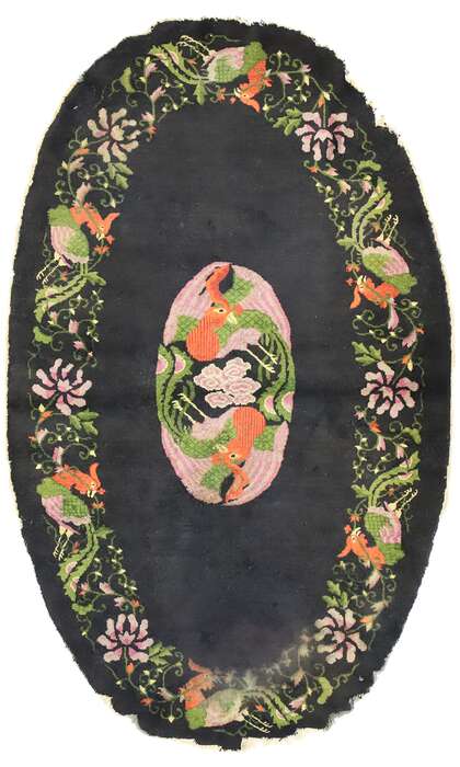 3 x 6 Antique Chinese Pictorial Oval Rug 71754