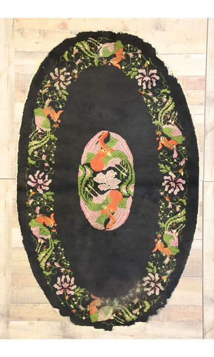 3 x 6 Antique Chinese Pictorial Oval Rug 71754