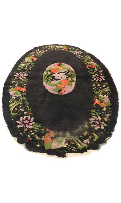 3 x 6 Antique Chinese Pictorial Oval Rug 71754