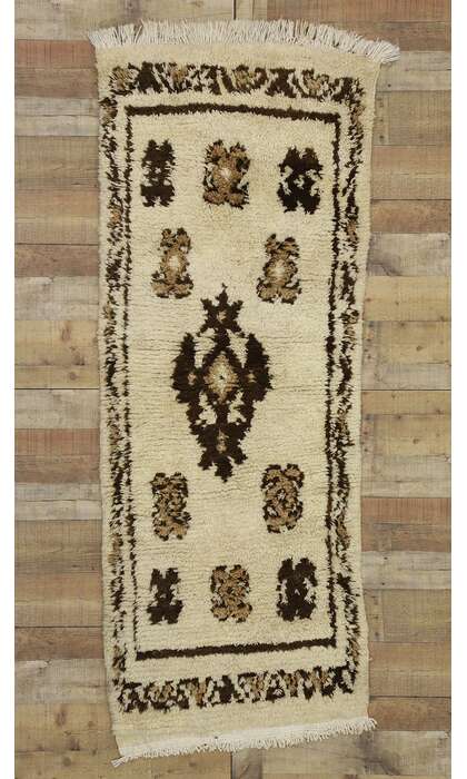 3 x 7 Vintage Neutral Moroccan Azilal Rug 20866
