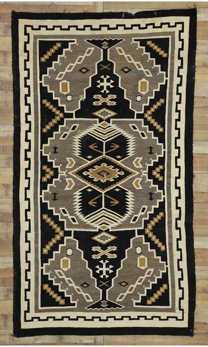 6 x 10 Antique Two Grey Hills Navajo Rug 77275