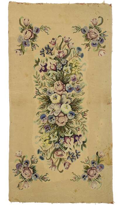 3 x 6 Antique American Floral Hooked Rug 74344