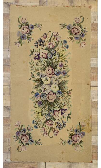 3 x 6 Antique American Floral Hooked Rug 74344