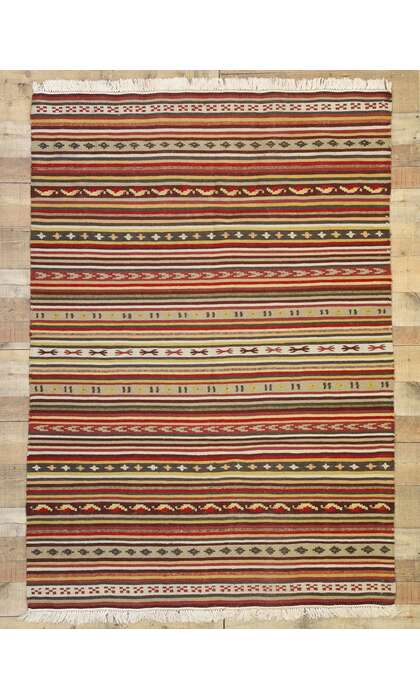 5 x 6 Vintage Turkish Striped Kilim Rug with Boho Chic Tribal Style 76864