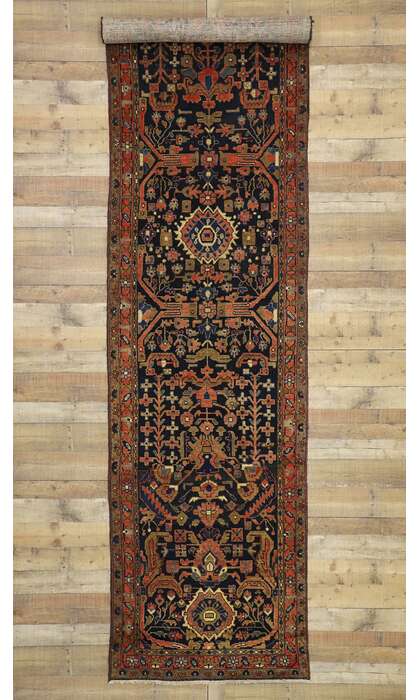 4 x 16 Vintage Persian Hamadan Rug 75363