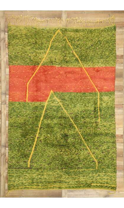 7 x 11 Modern Green Beni Mrirt Moroccan Rug 21037