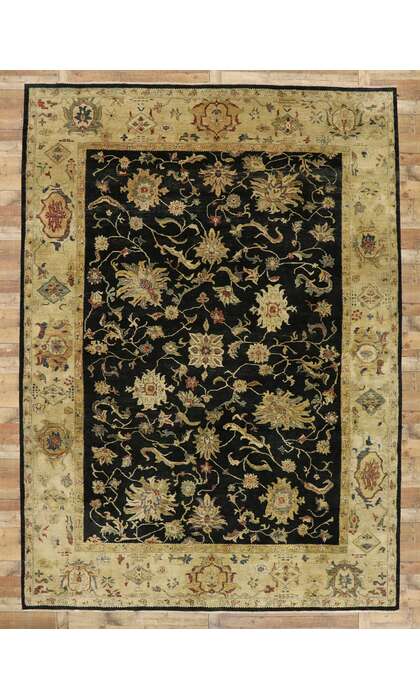 10 x 14 Vintage Black Pakistani Tabriz Rug 77413
